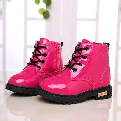 2016 New Winter Children Snow Boots PU Leather Waterproof Kids Velvet Martin Boots Boys Girls Casual Shoes Fashion Sneakers