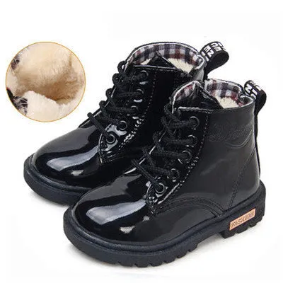 2016 New Winter Children Snow Boots PU Leather Waterproof Kids Velvet Martin Boots Boys Girls Casual Shoes Fashion Sneakers