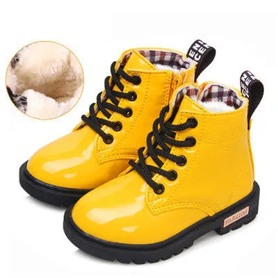 2016 New Winter Children Snow Boots PU Leather Waterproof Kids Velvet Martin Boots Boys Girls Casual Shoes Fashion Sneakers