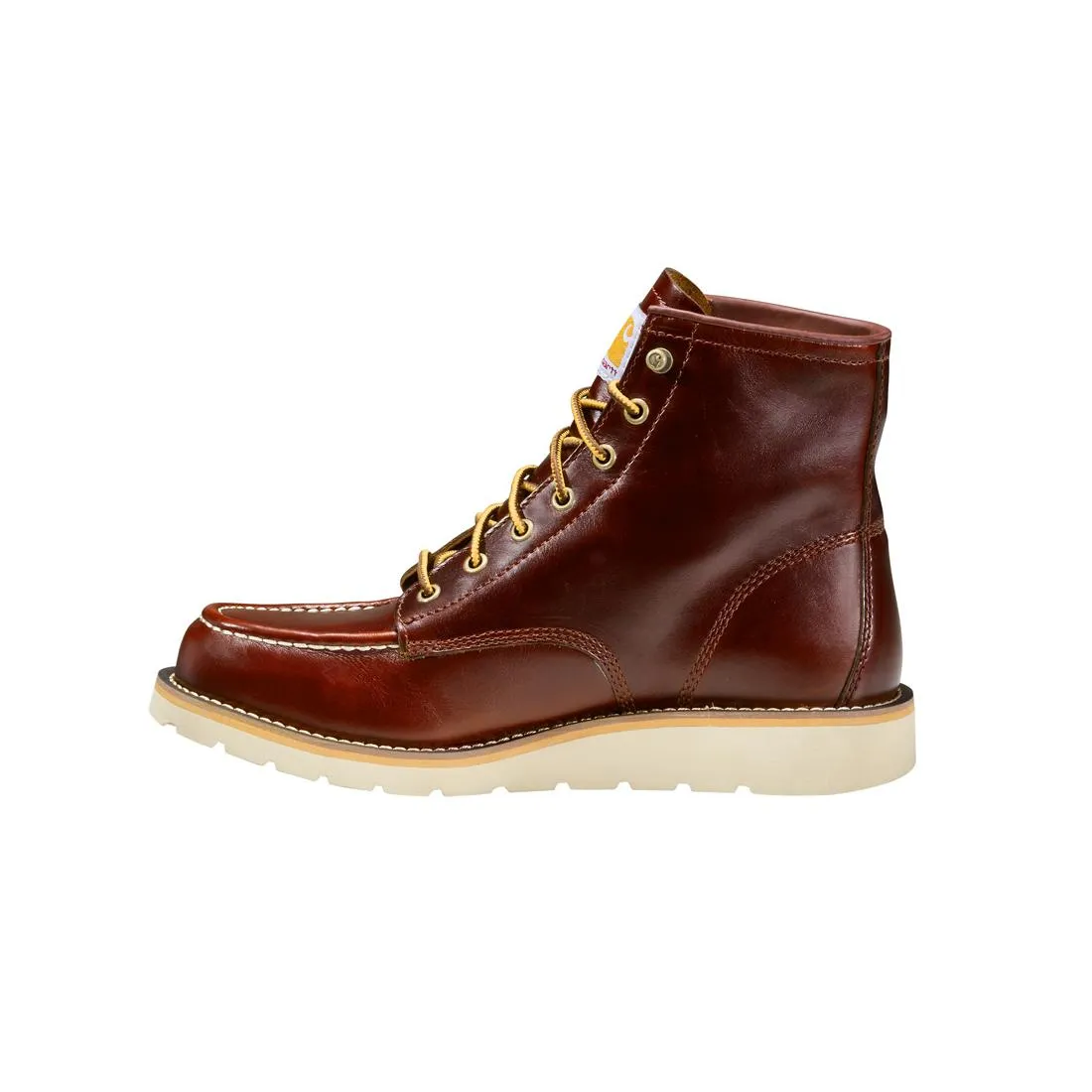 6" Wedge Moc Toe Full Grain Leather Soft Toe Boot Red Brown FW6145-M