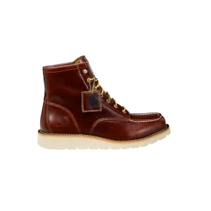 6" Wedge Moc Toe Full Grain Leather Soft Toe Boot Red Brown FW6145-M