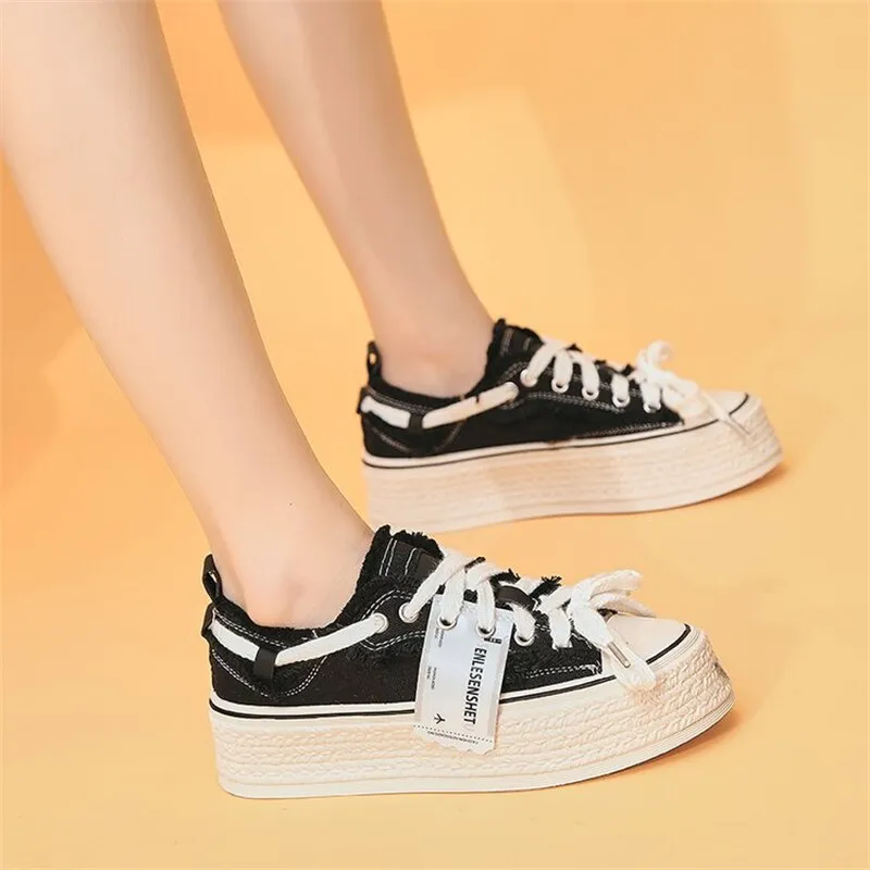 Advbridge New Women Platform Canvas Shoes Lace Up Low Top Sneakers Female Thick Bottom Casual Shoes Ladies Fashion Vulcanized Shoes