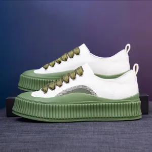 Advbridge Round Head Lace-Up White Canvas Shoes Retro Non-Slip Green Platform Shoes High Quality Heighten Flat Casual Vulcanize Shoes