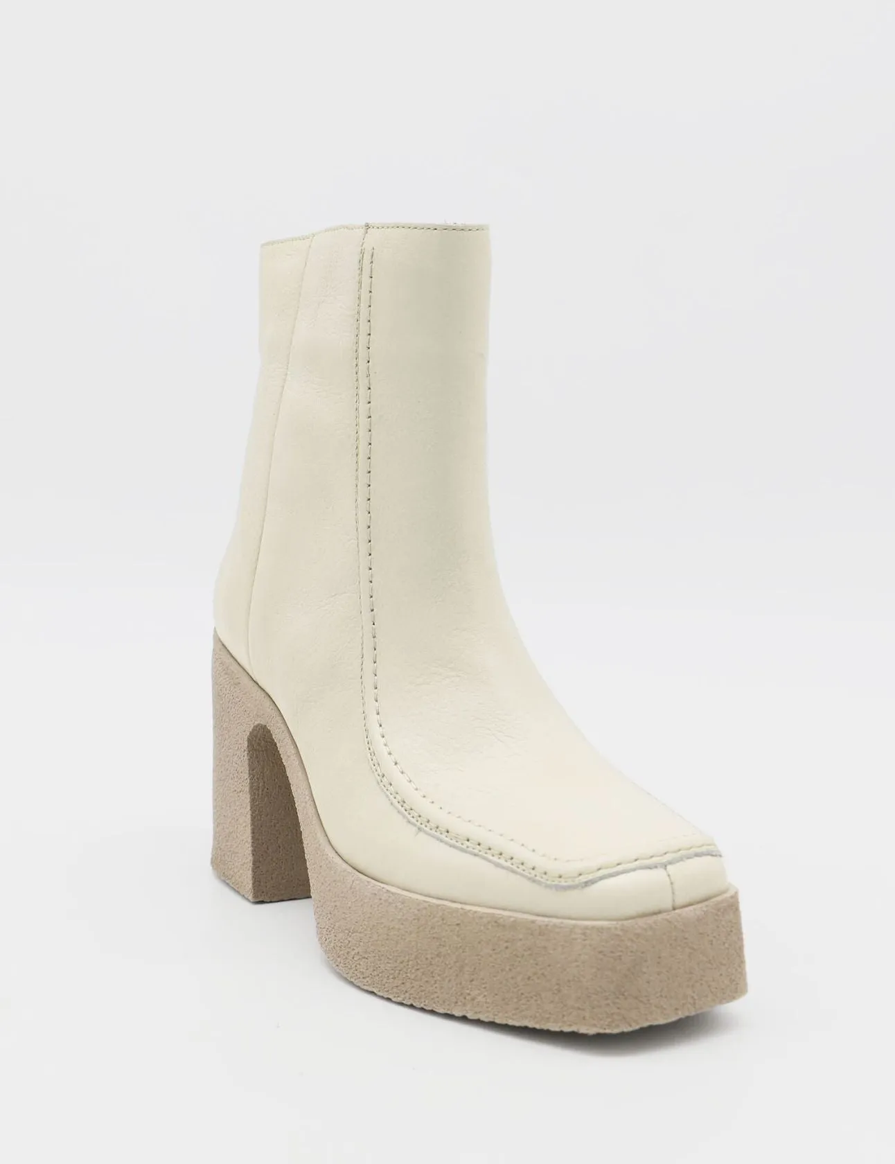 Agathe platform ankle boots in off white leather women shoes