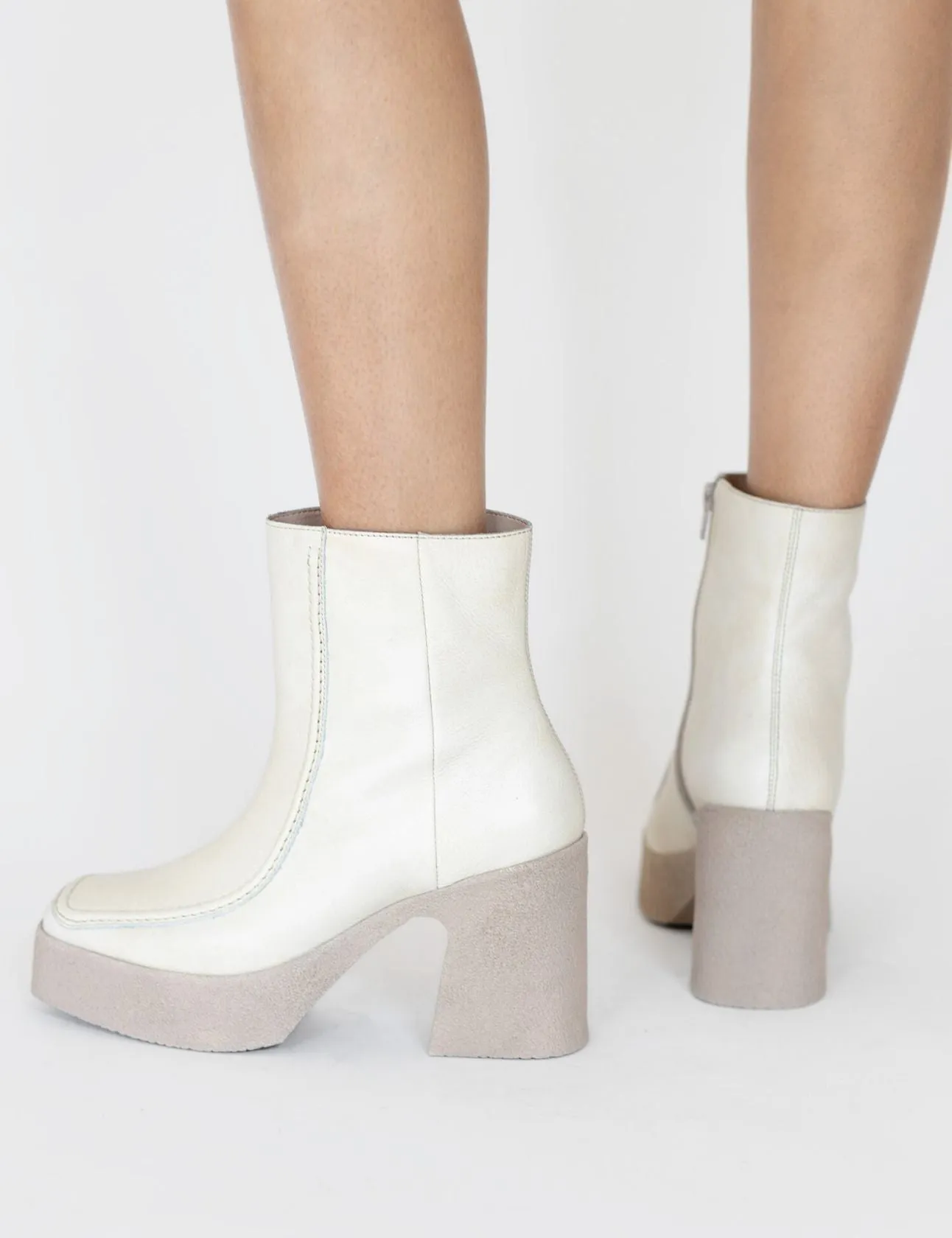 Agathe platform ankle boots in off white leather women shoes