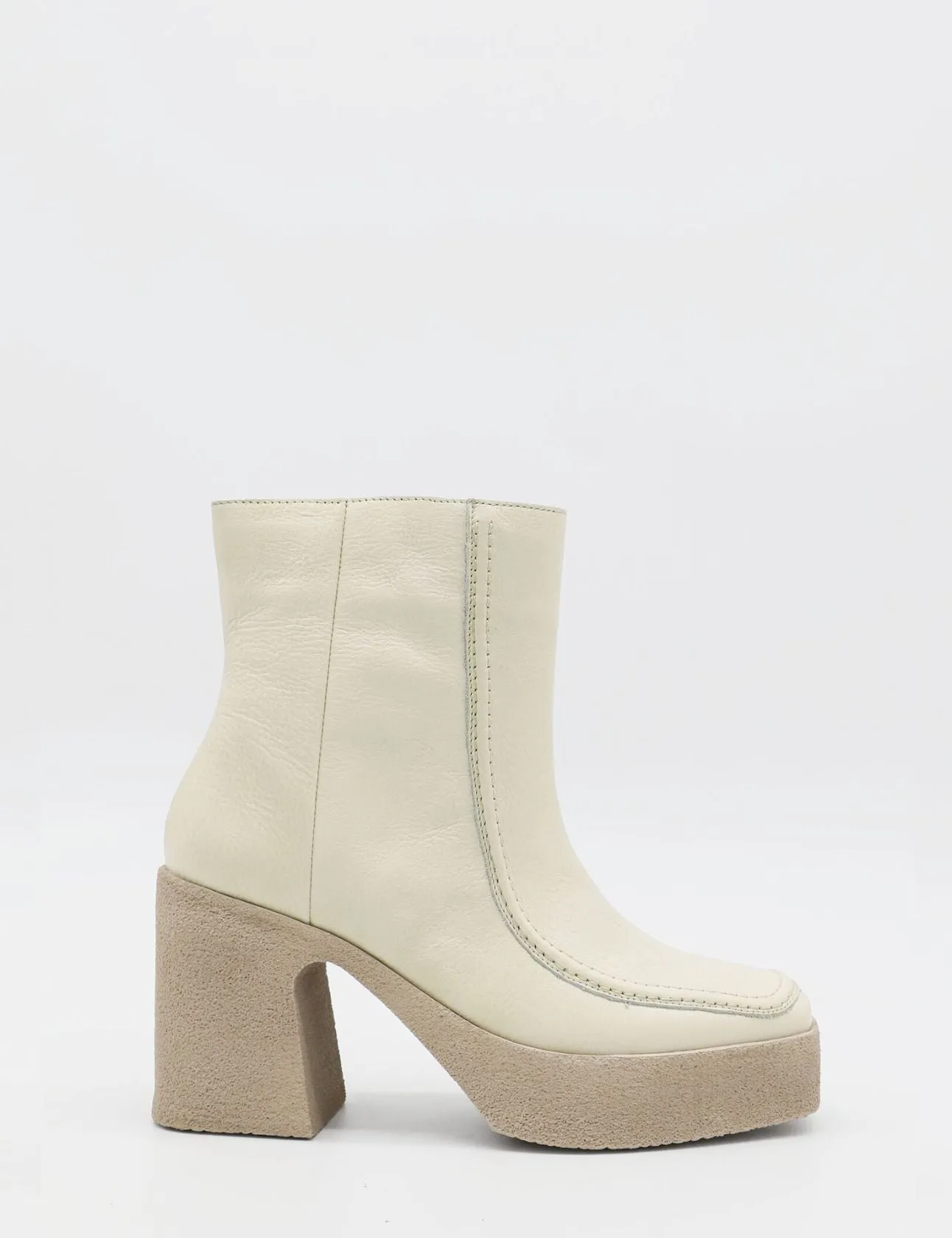 Agathe platform ankle boots in off white leather women shoes