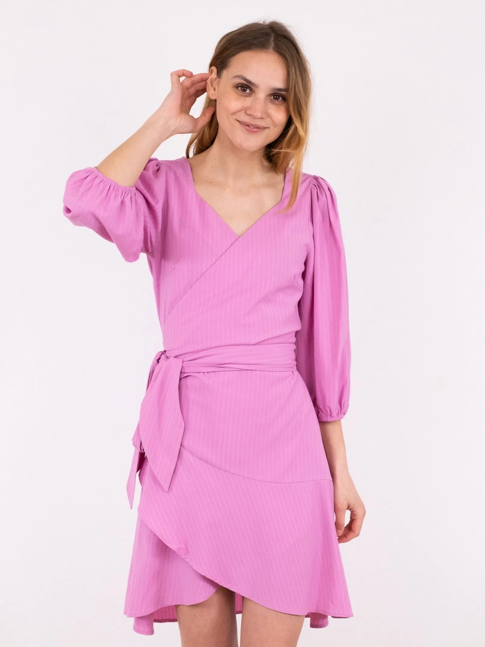 Ariel Dobby Wrap Dress - Pink