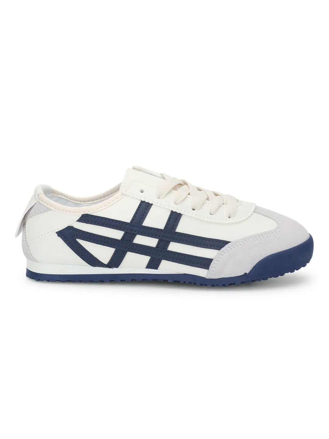 Beige Navy PU Stylish Lace-Up Sneakers (TC-RS3800-BEIGNVY)