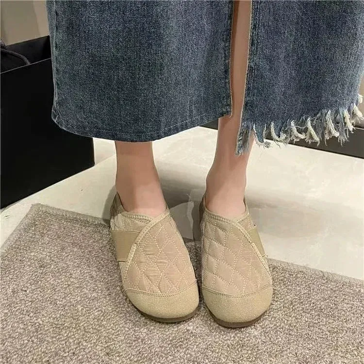 binfenxie  -  Grandma Shoes Casual Female Sneakers Soft Shallow Mouth Dress Flats Loafers Down Cloth Autumn Winter Women's Shoes