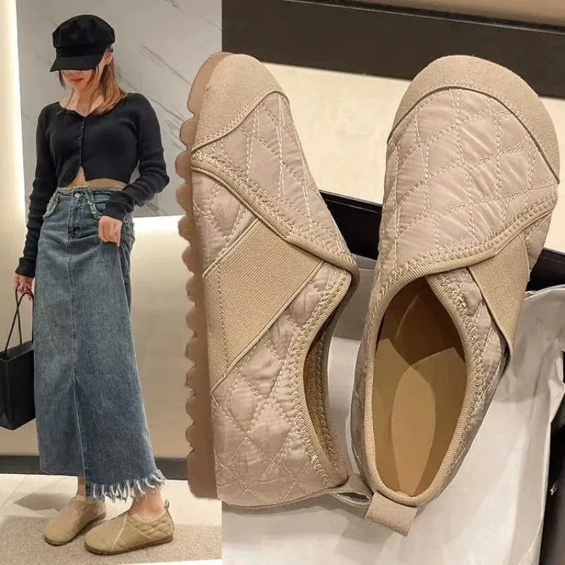 binfenxie  -  Grandma Shoes Casual Female Sneakers Soft Shallow Mouth Dress Flats Loafers Down Cloth Autumn Winter Women's Shoes