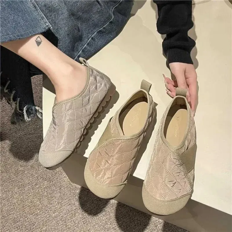 binfenxie  -  Grandma Shoes Casual Female Sneakers Soft Shallow Mouth Dress Flats Loafers Down Cloth Autumn Winter Women's Shoes