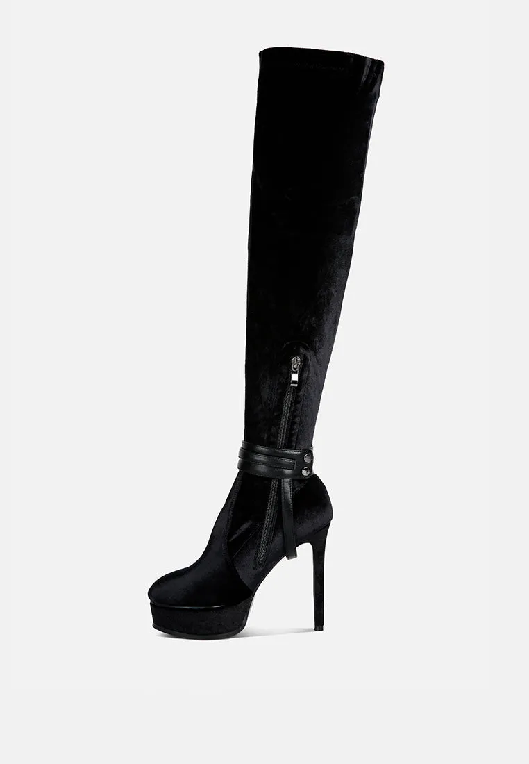 BISON Black High Platform Heeled Long Boots