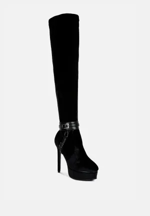 BISON Black High Platform Heeled Long Boots