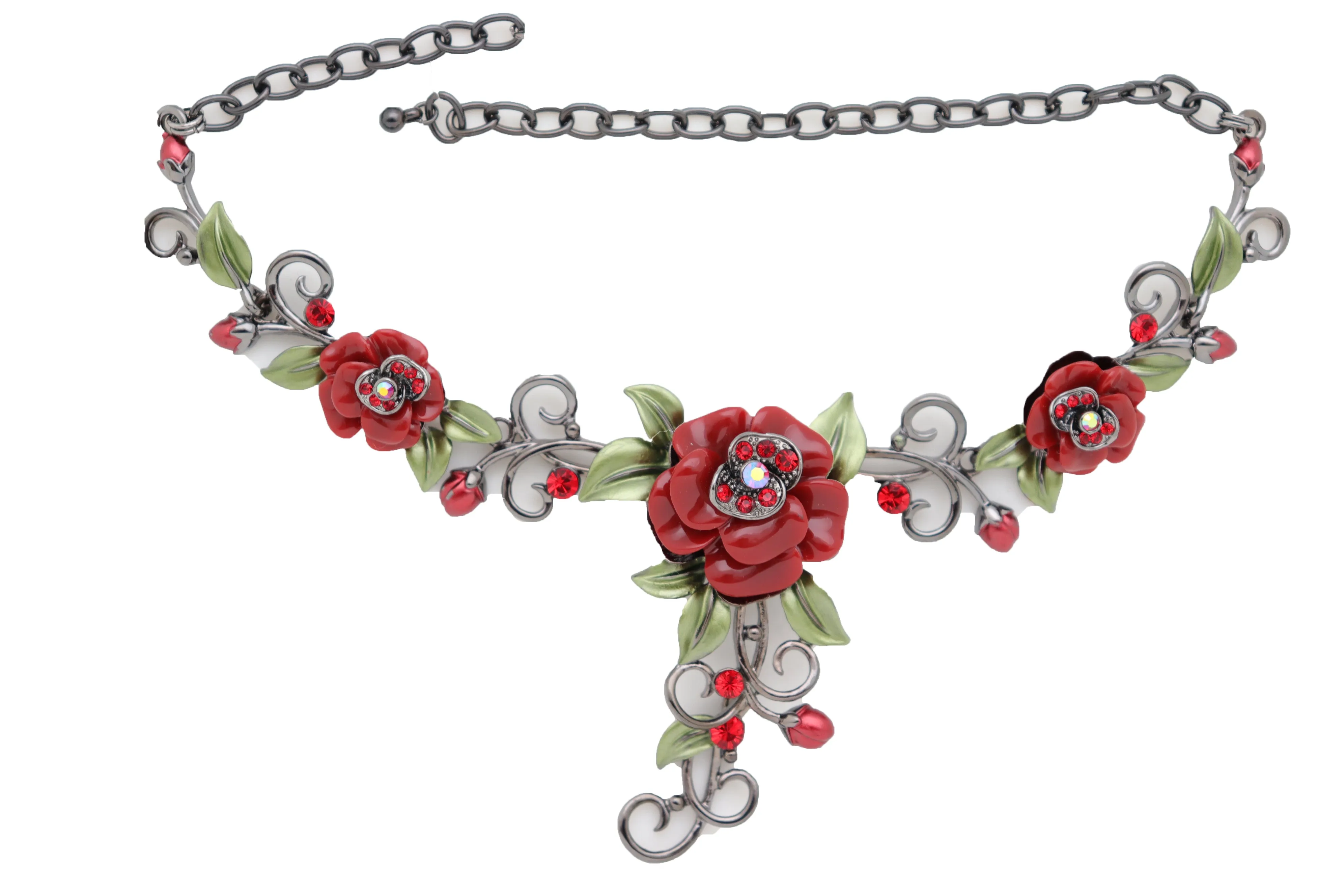 Black Metal Chain Western Boot Bracelet Shoe Anklet Red Rose Flower Charms