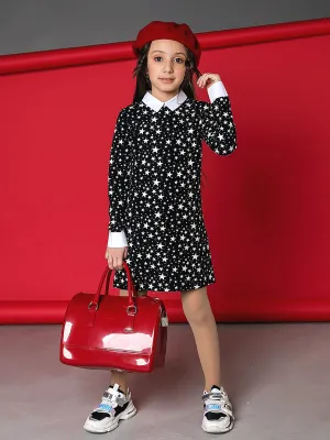 Black Stellar Star Collared Dress by Kids Couture