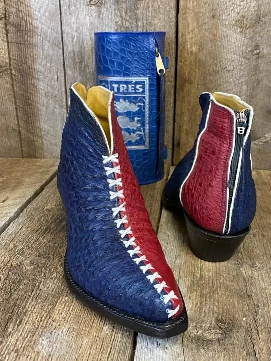 Blue & Red  Ostrich White Lacing Tres Outlaws Flamingo Zip Boot 2146