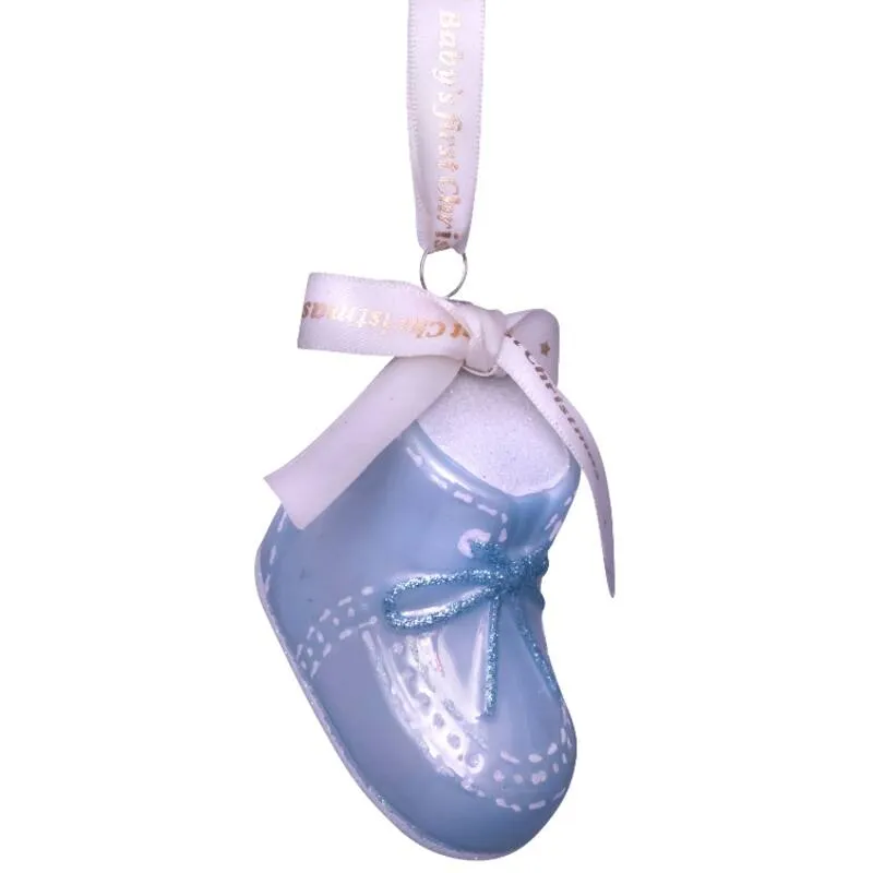 BLUE BABY SNOW BOOT GLASS ORNAMENT