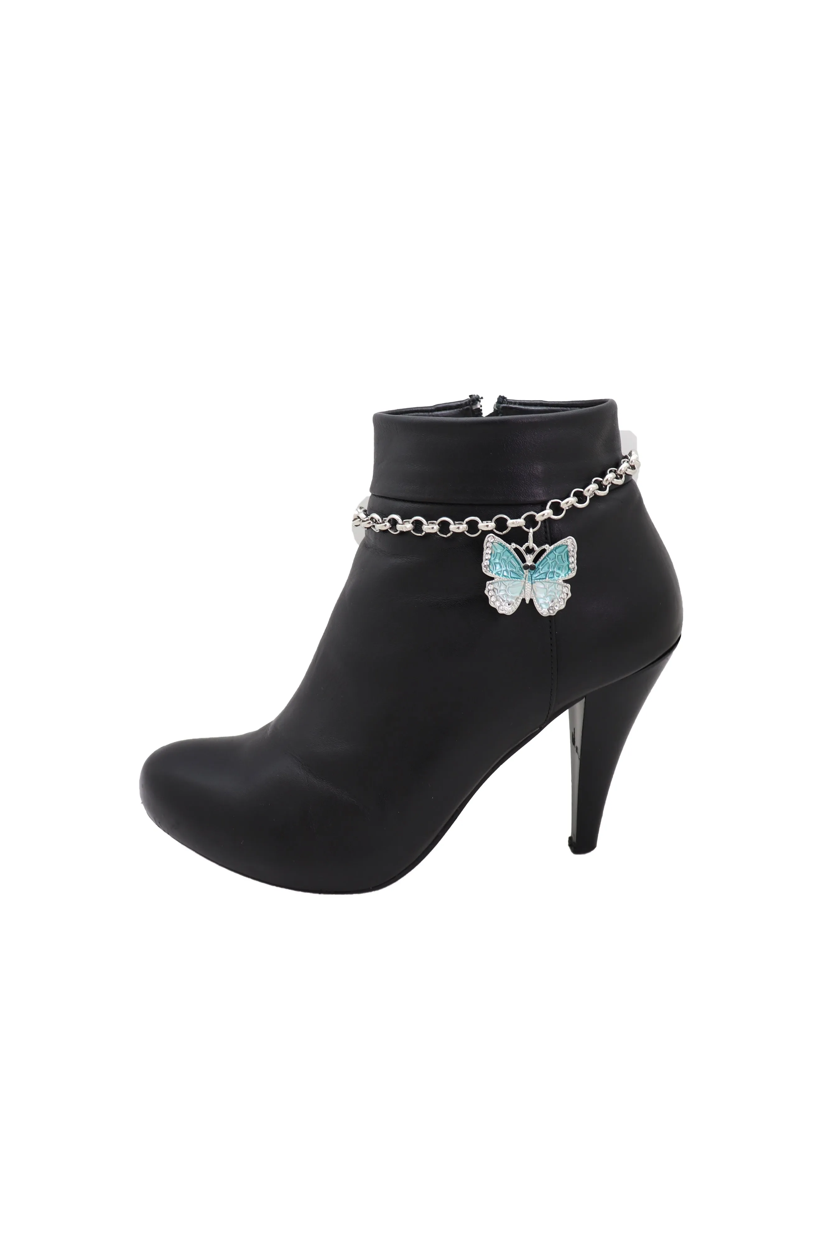 Blue Butterfly Charm Silver Metal Boot Chain