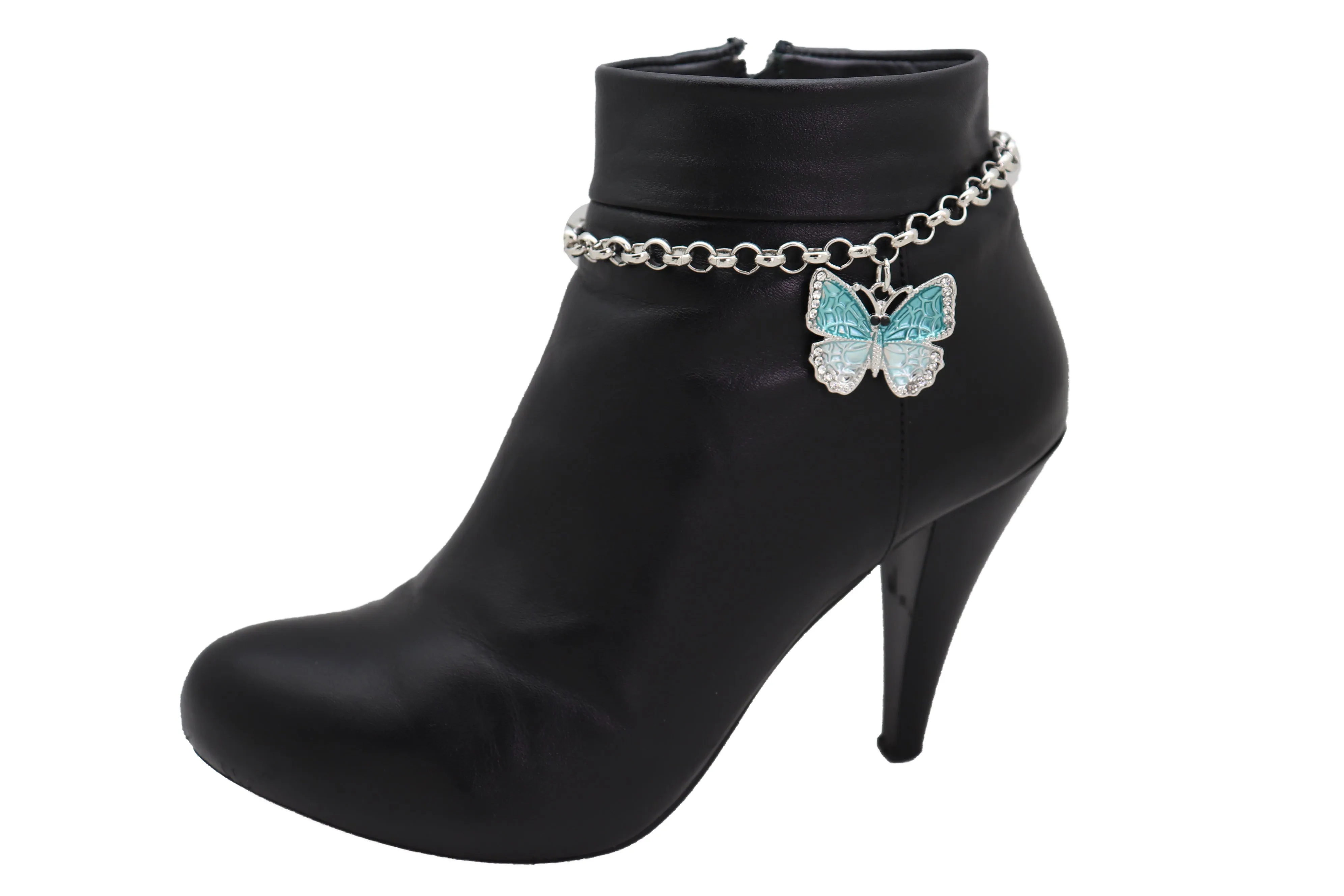 Blue Butterfly Charm Silver Metal Boot Chain