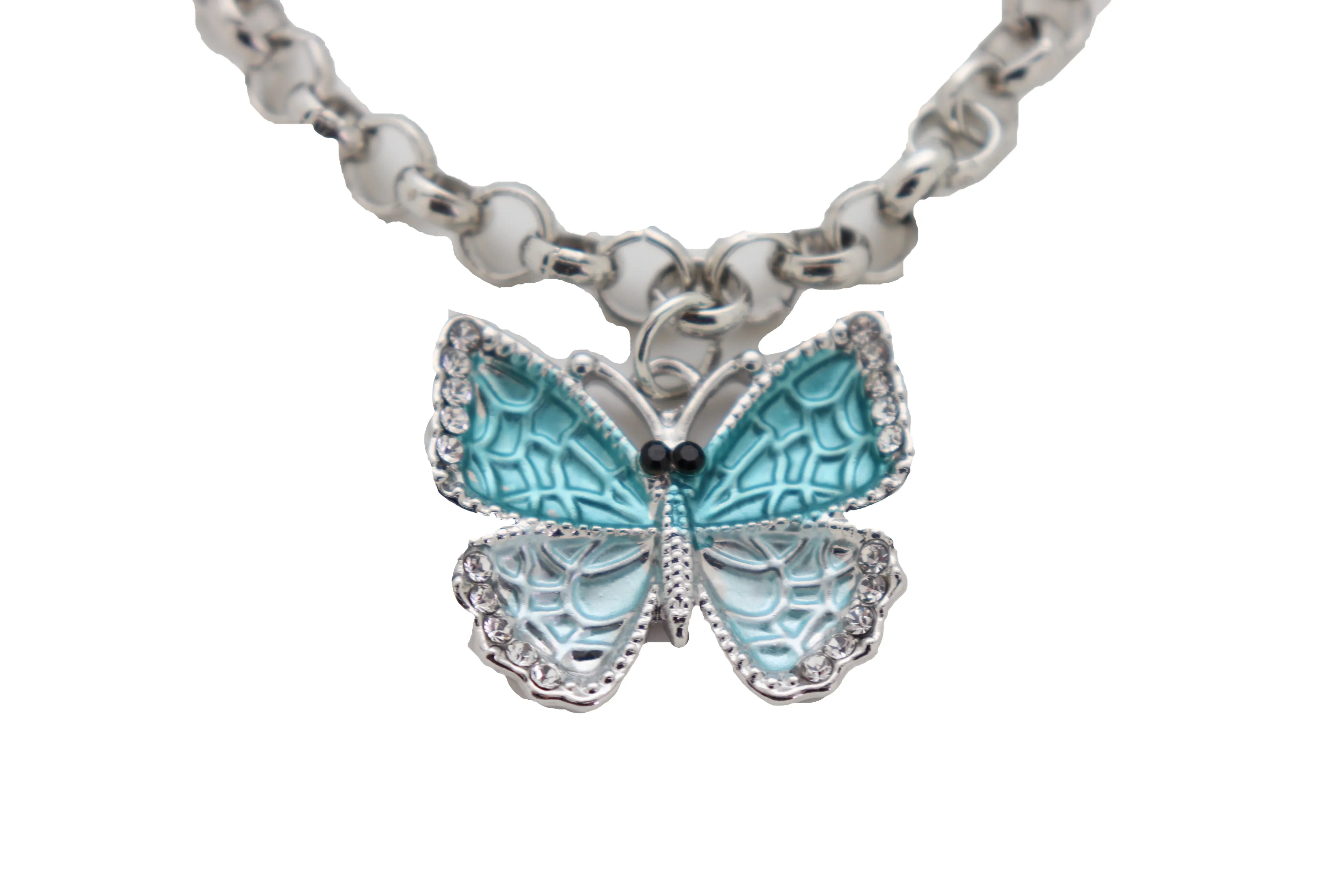 Blue Butterfly Charm Silver Metal Boot Chain