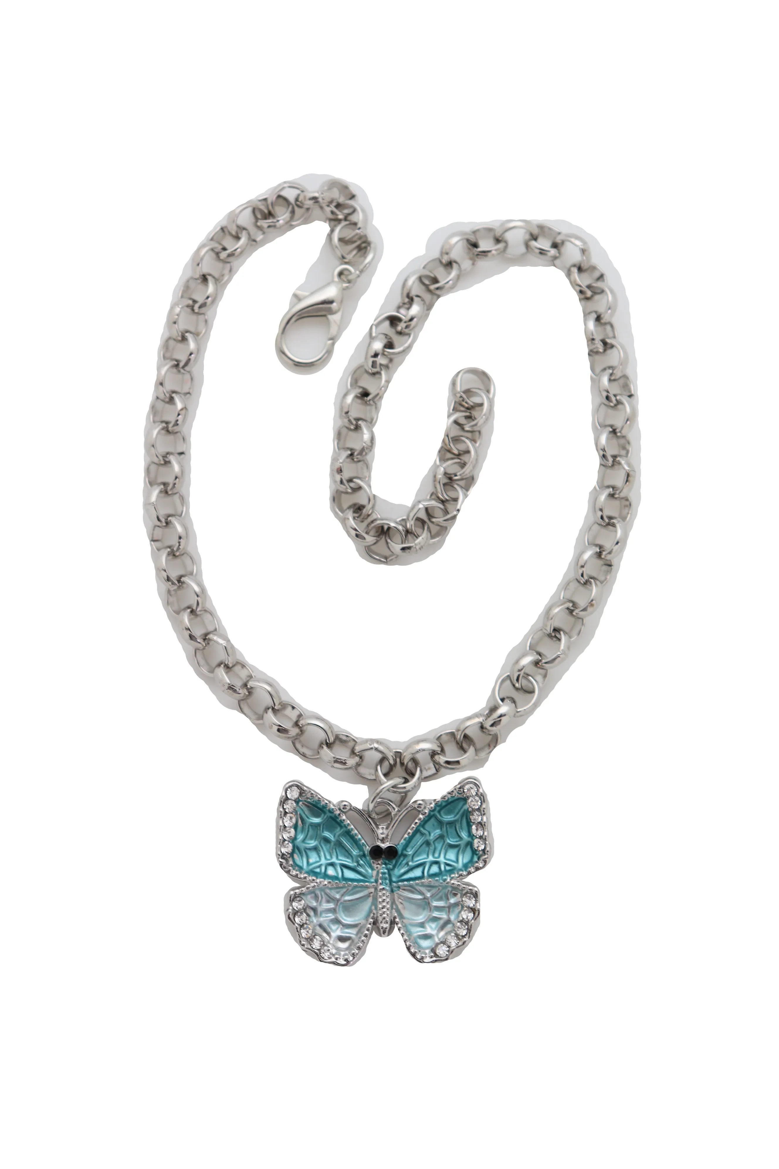 Blue Butterfly Charm Silver Metal Boot Chain