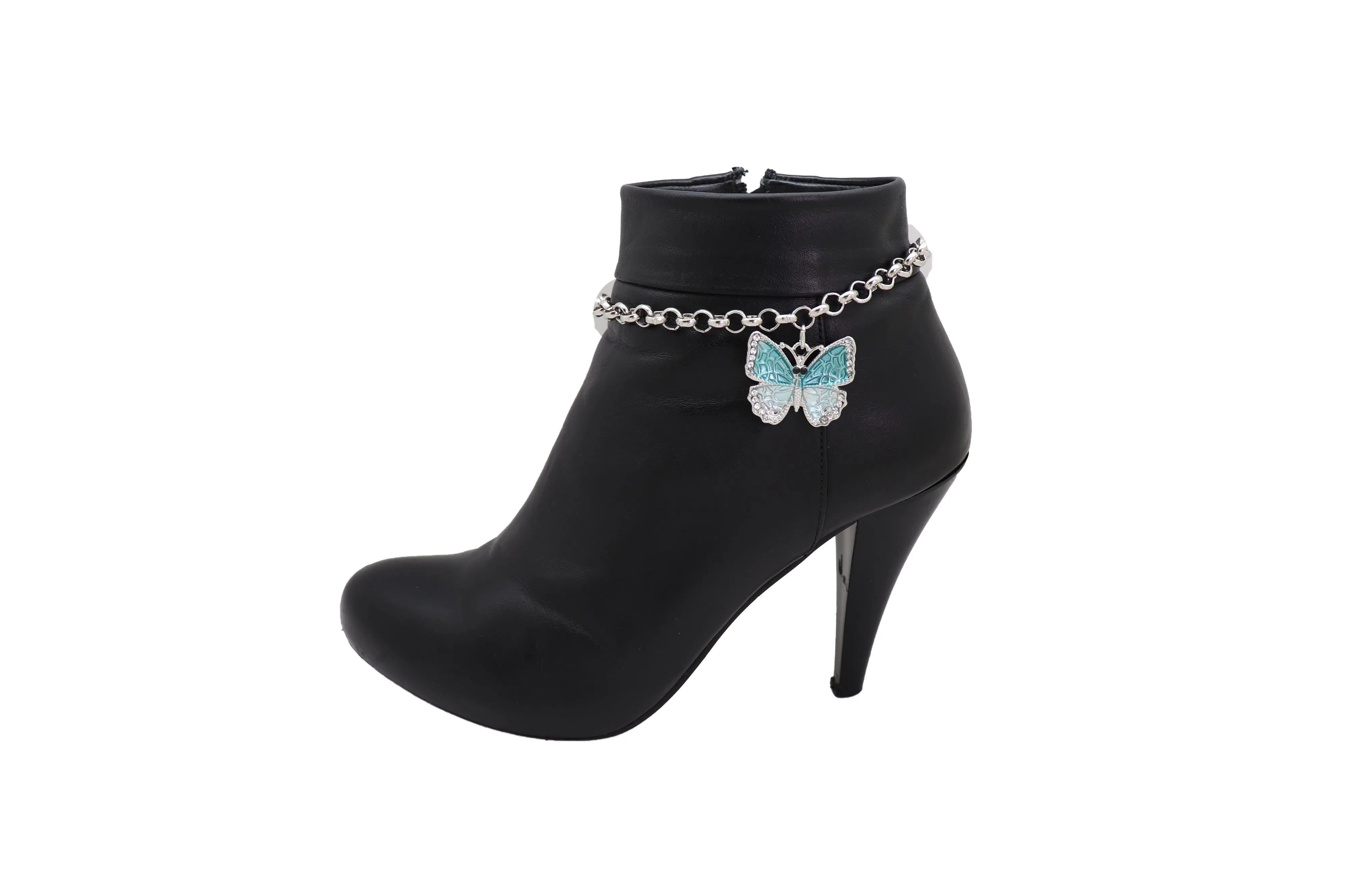 Blue Butterfly Charm Silver Metal Boot Chain