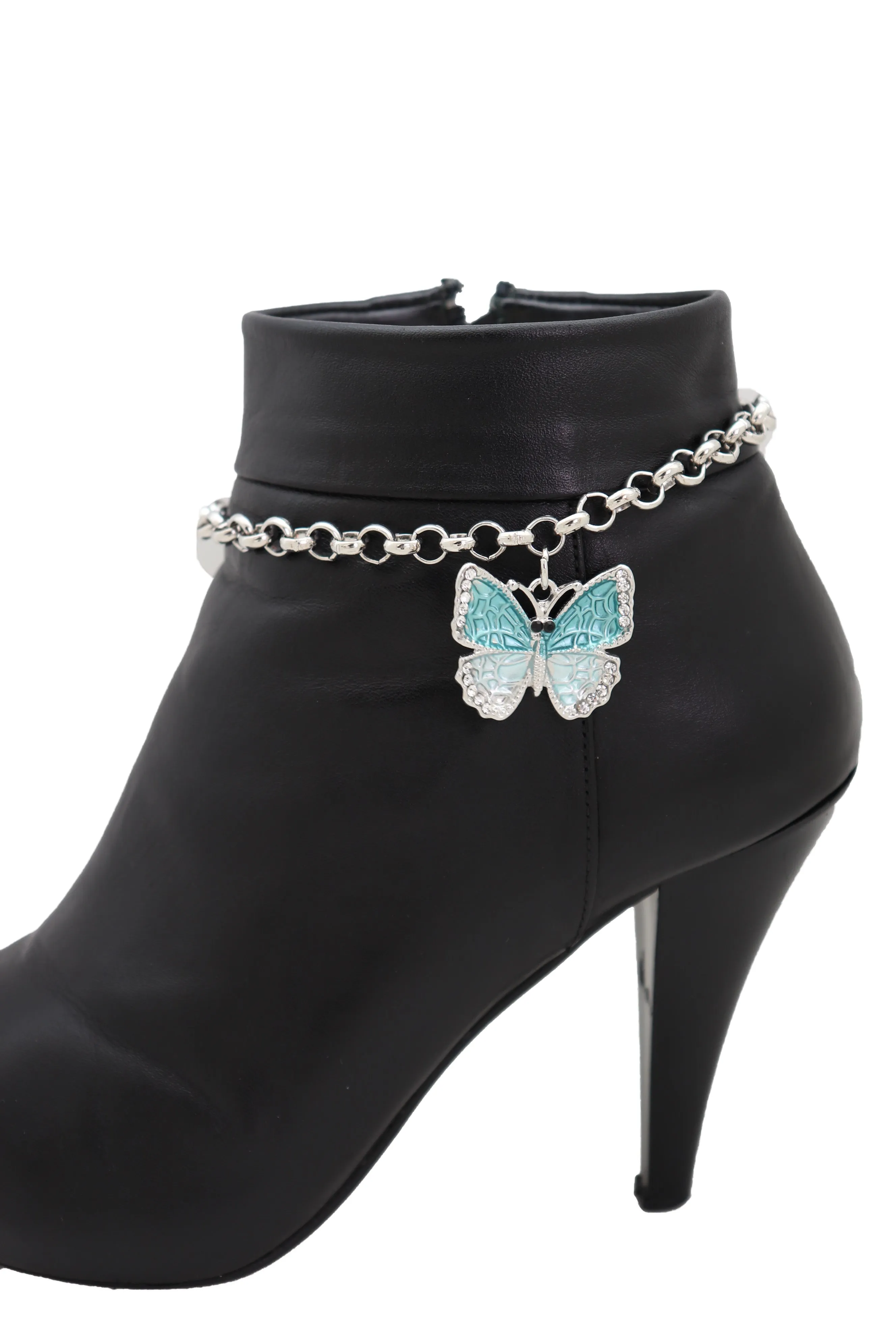 Blue Butterfly Charm Silver Metal Boot Chain