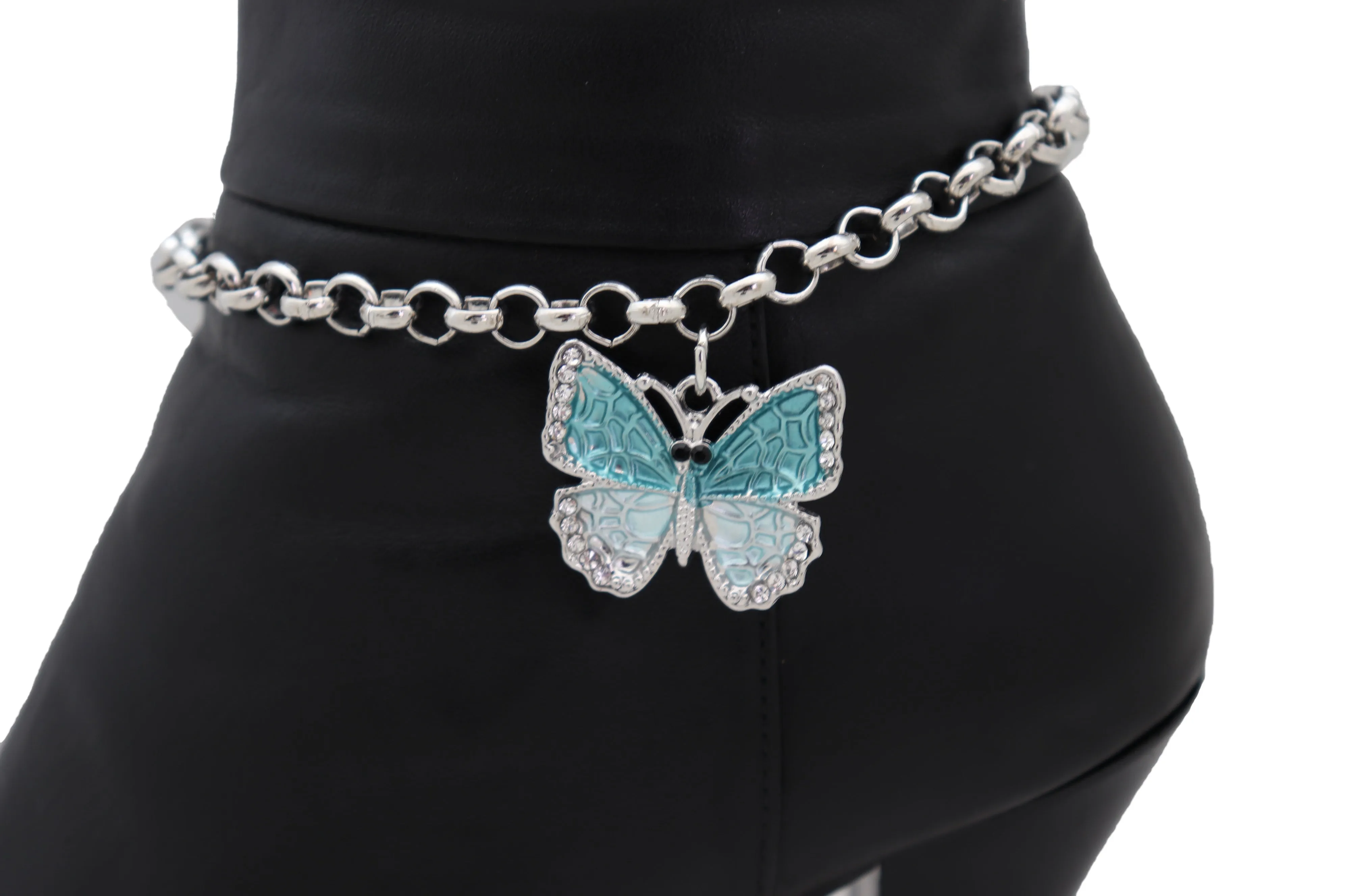 Blue Butterfly Charm Silver Metal Boot Chain