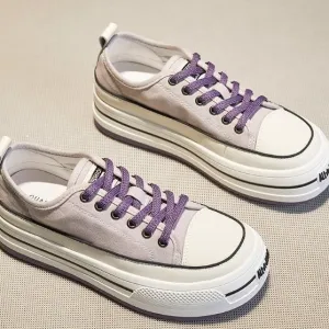 board shoes with thick soles increased height and versatile casual lace up small white shoes