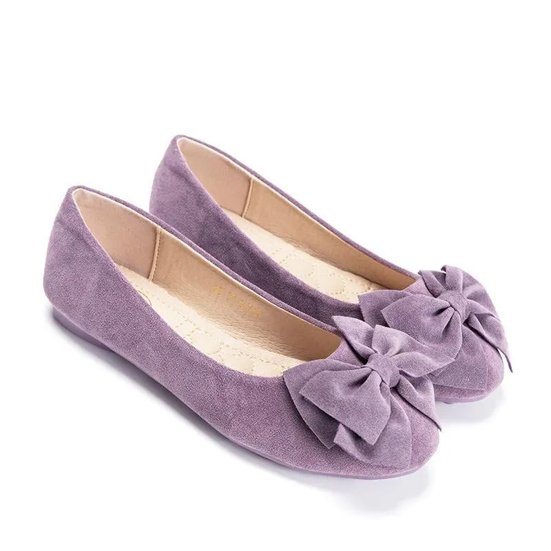 Bow Decor Suede Ballet Flats