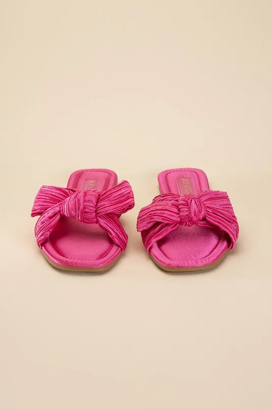 Bow Flat Slides - Black, Fuchsia, Cream