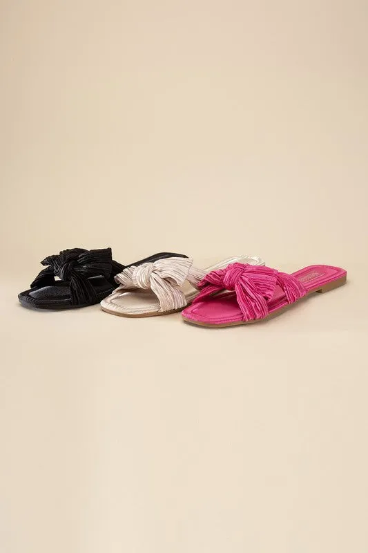 Bow Flat Slides - Black, Fuchsia, Cream