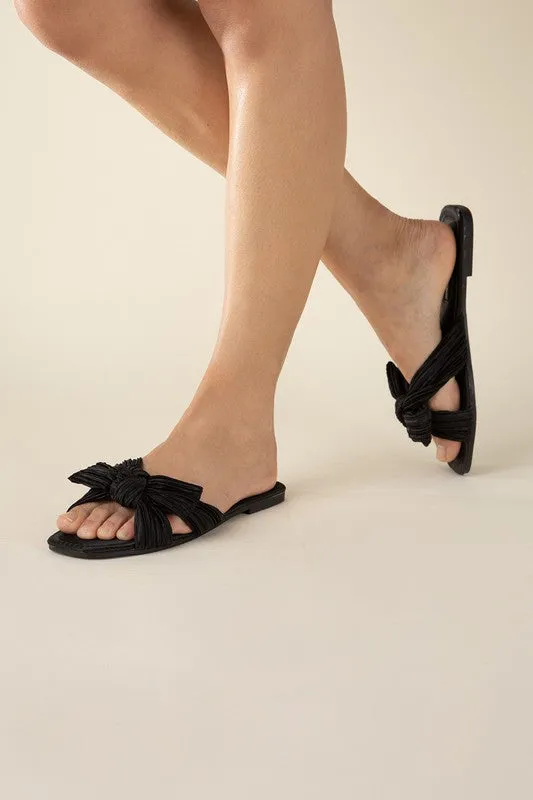 Bow Flat Slides - Black, Fuchsia, Cream