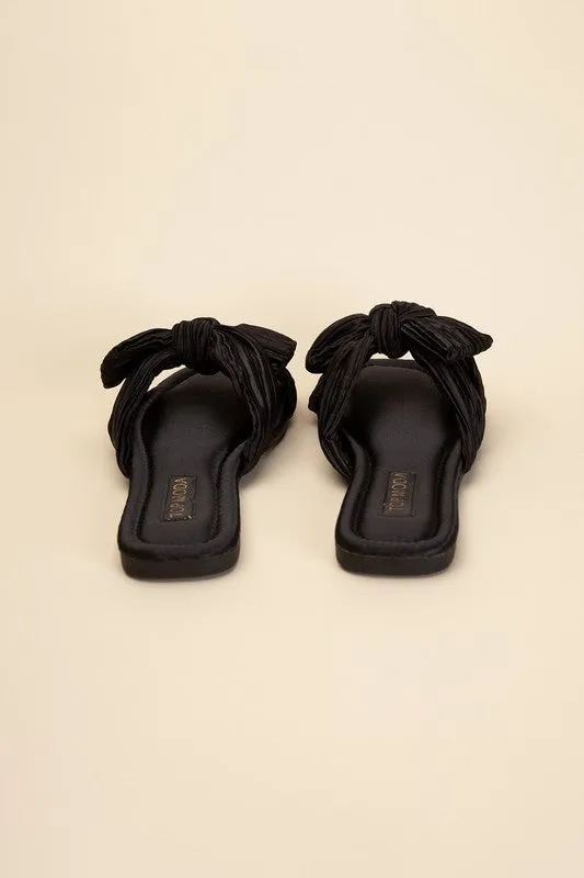 Bow Flat Slides - Black, Fuchsia, Cream