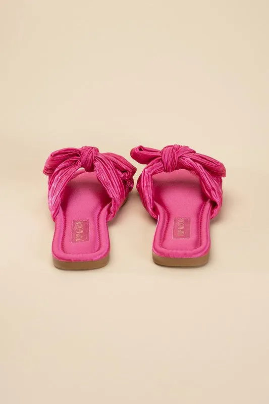 Bow Flat Slides - Black, Fuchsia, Cream