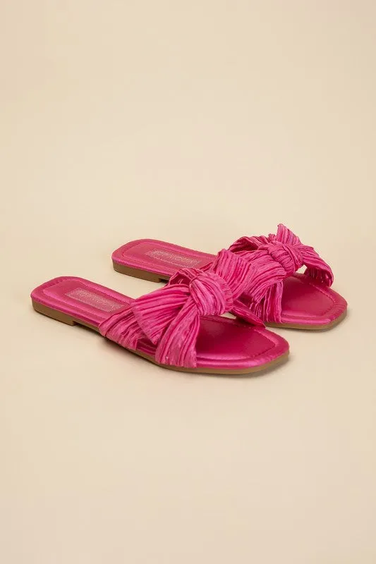 Bow Flat Slides - Black, Fuchsia, Cream