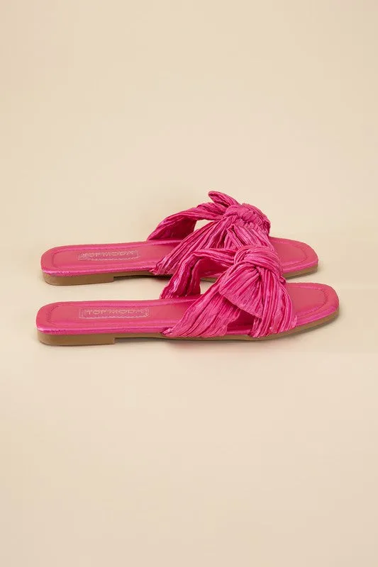 Bow Flat Slides - Black, Fuchsia, Cream