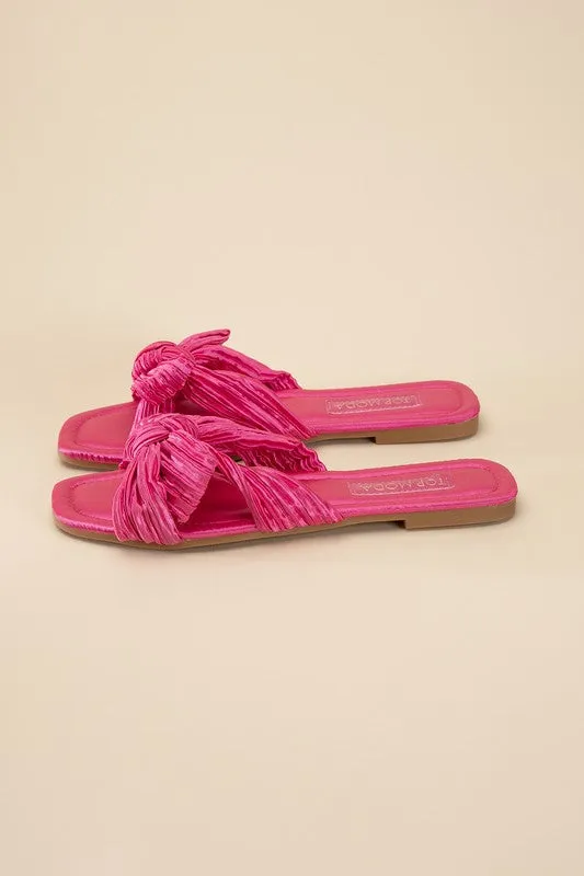 Bow Flat Slides - Black, Fuchsia, Cream