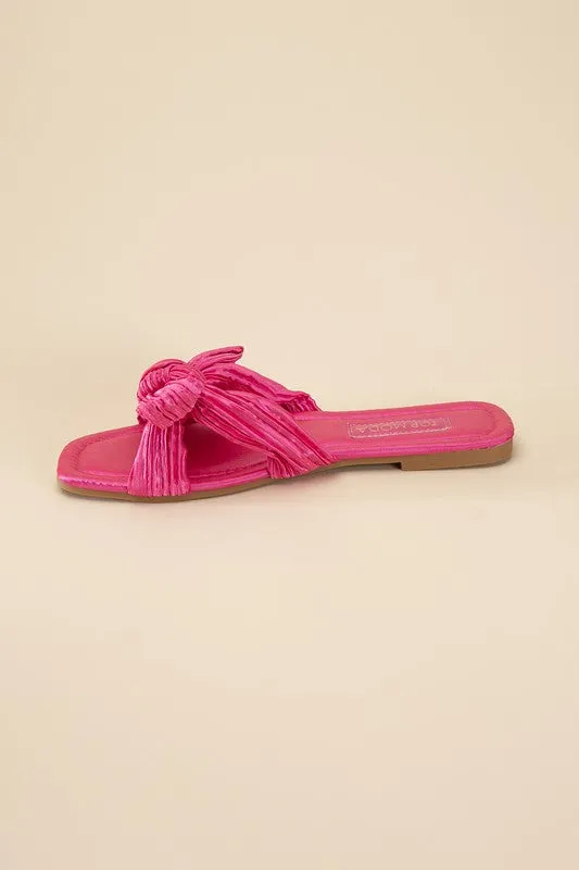 Bow Flat Slides - Black, Fuchsia, Cream