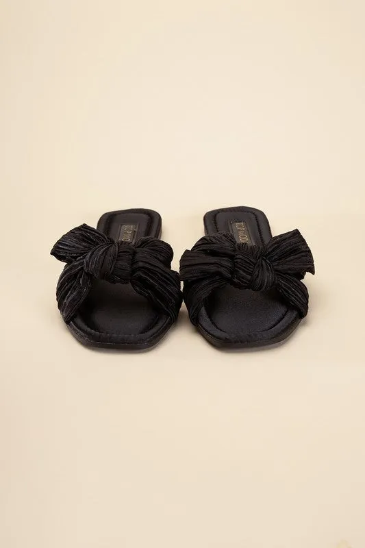 Bow Flat Slides - Black, Fuchsia, Cream