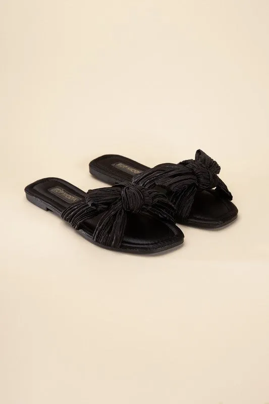 Bow Flat Slides - Black, Fuchsia, Cream