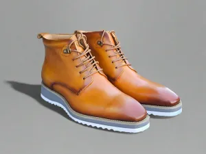 Burnished Calfskin Lace-Up Boot