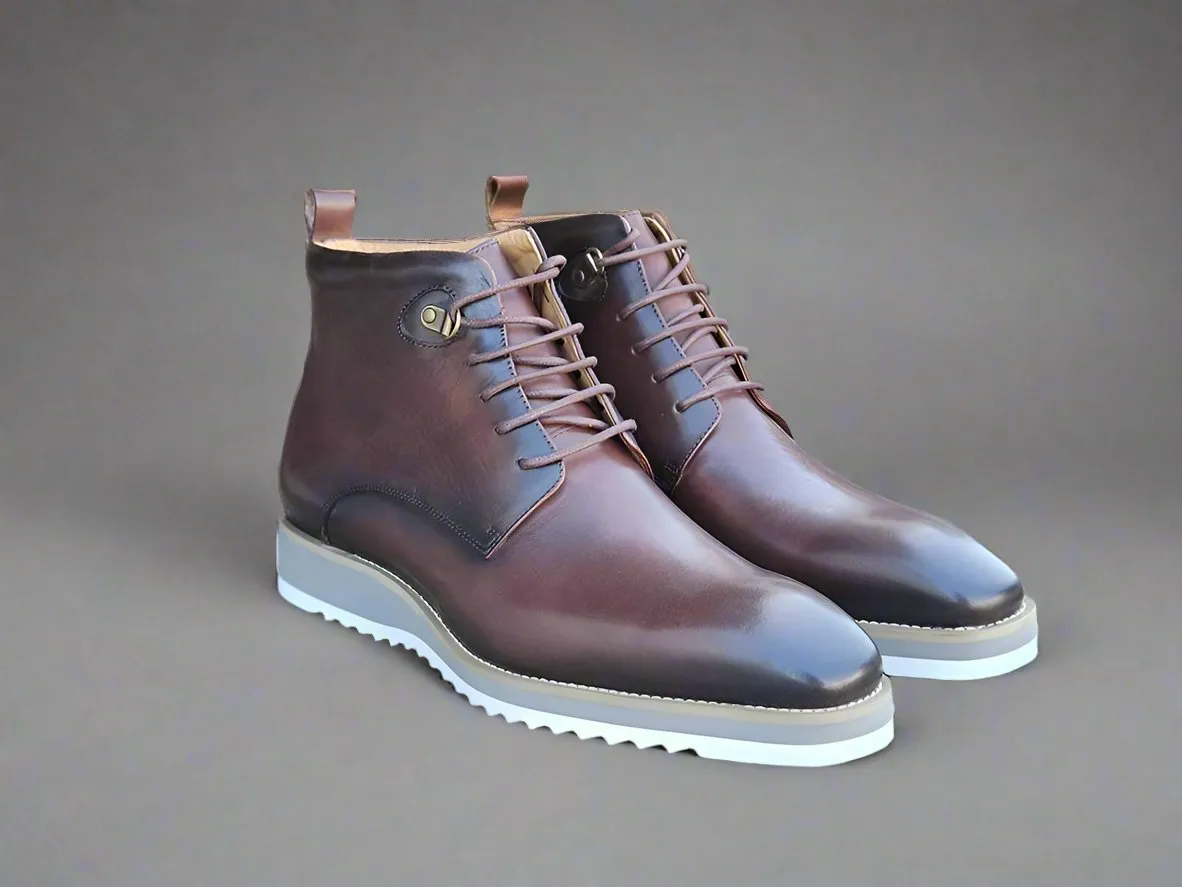 Burnished Calfskin Lace-Up Boot