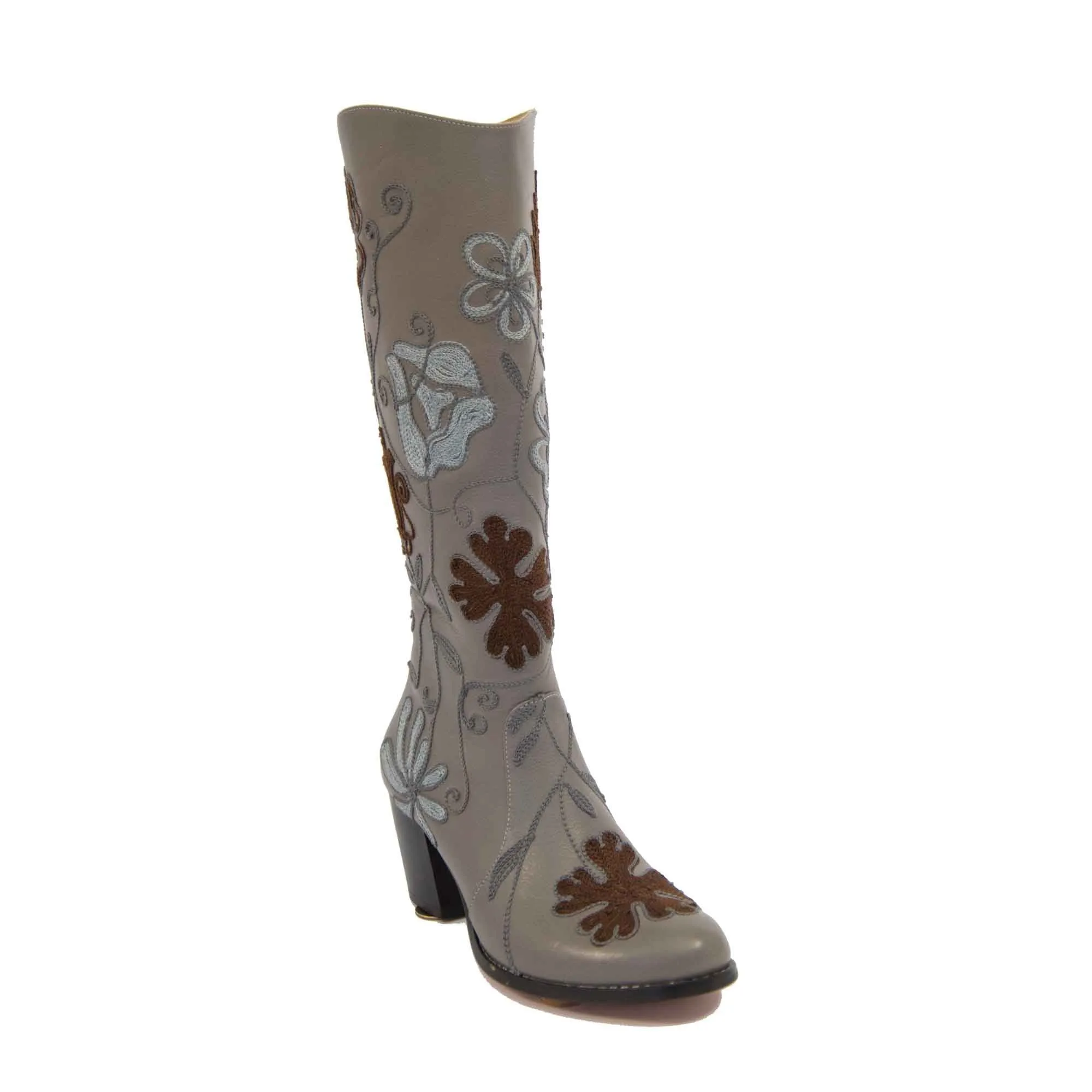 Carmel Tall Embroidered Leather Boot