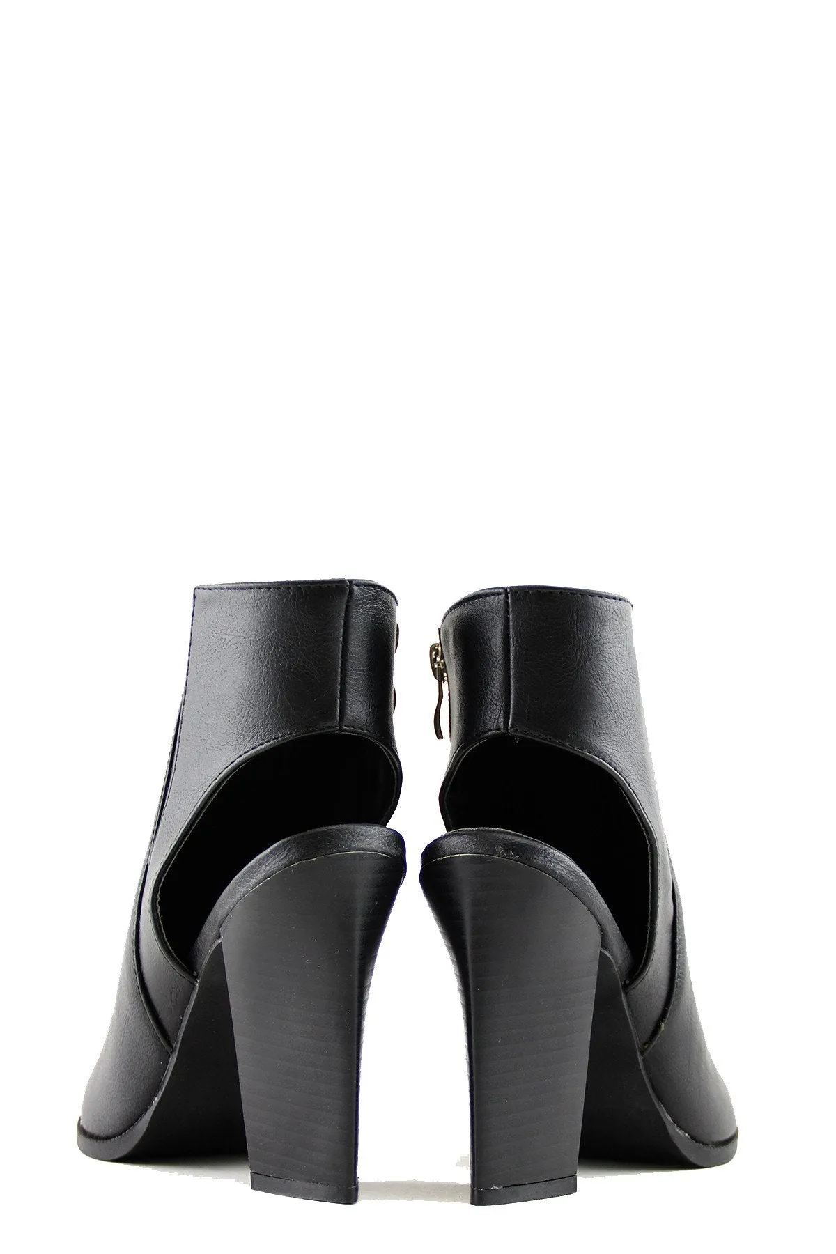 Chunky Heel Cutout Boot - Black