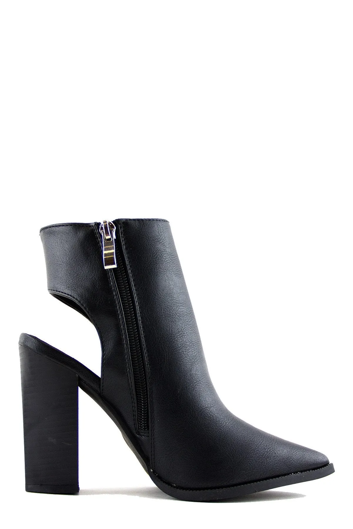 Chunky Heel Cutout Boot - Black