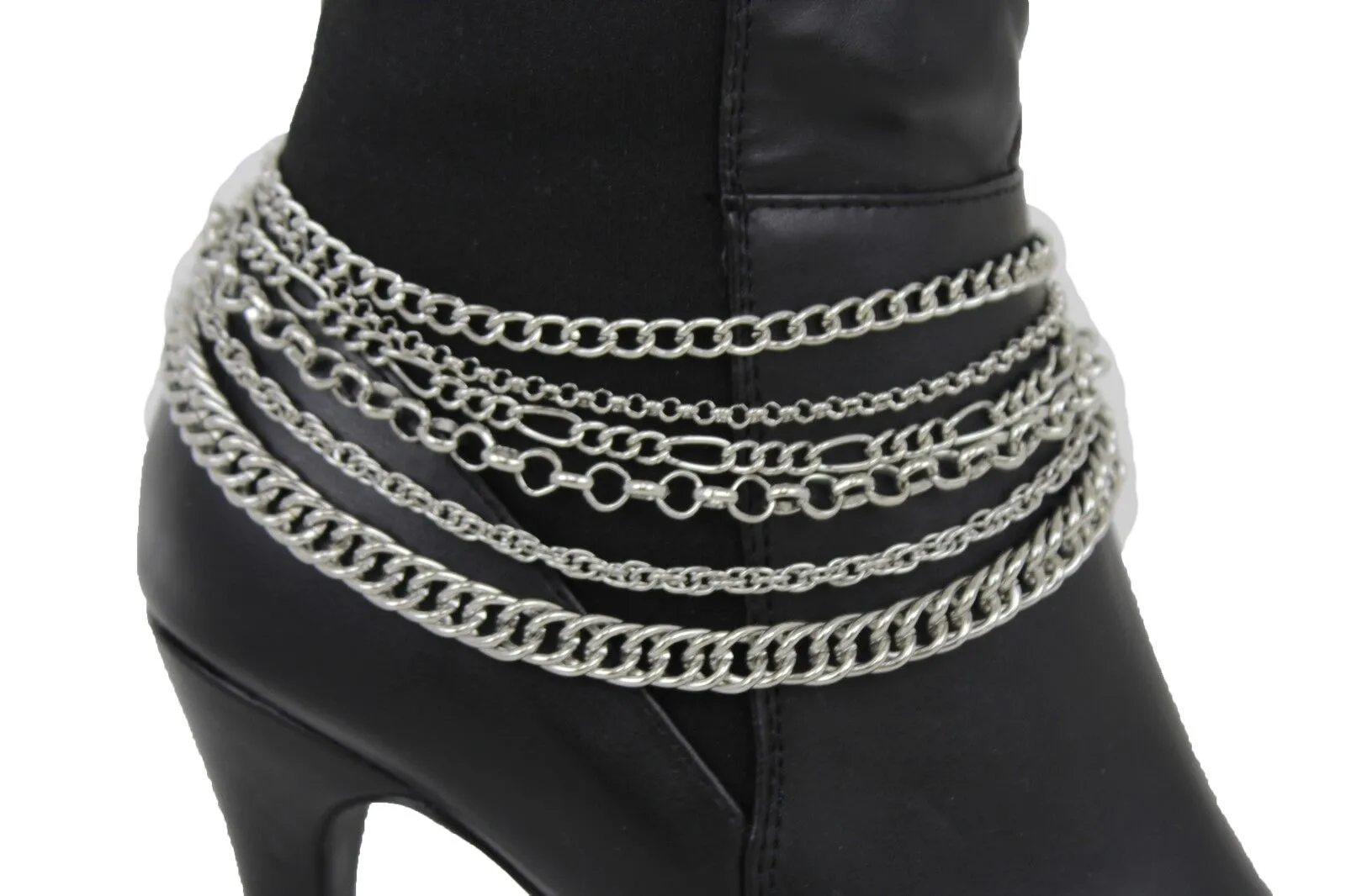 Classic Style Multi-Strand Silver Metal Boot Chain