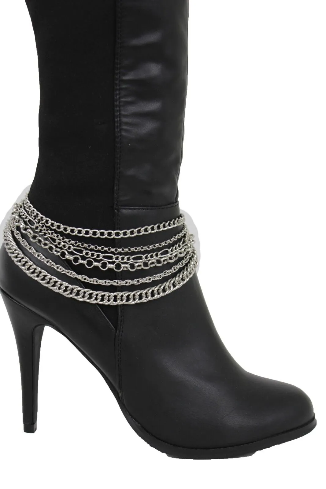 Classic Style Multi-Strand Silver Metal Boot Chain