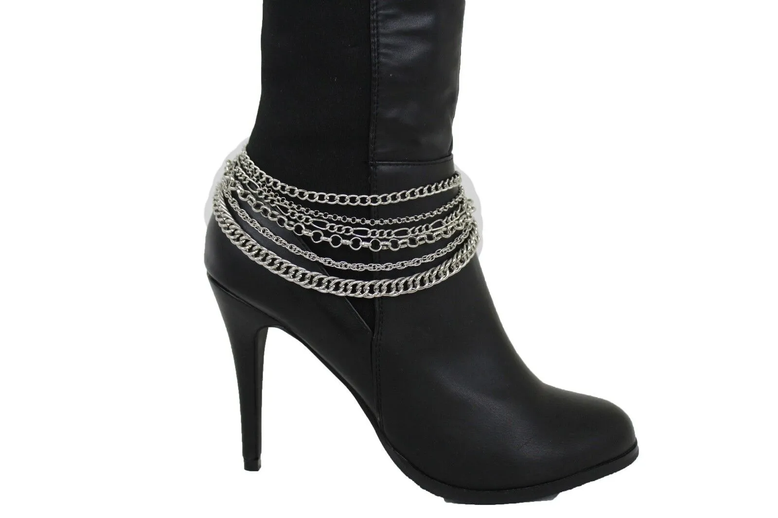 Classic Style Multi-Strand Silver Metal Boot Chain