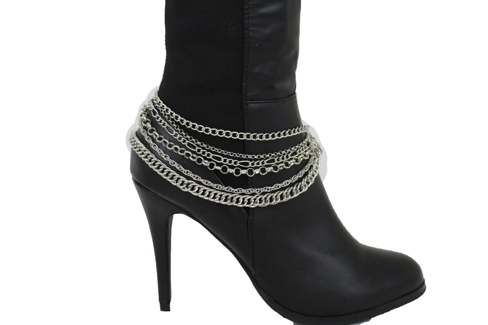 Classic Style Multi-Strand Silver Metal Boot Chain